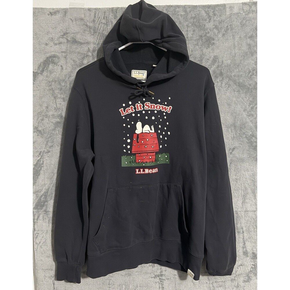 LL Bean x Peanuts Collab Snoopy Sweatshirt Hoodie Let It Snow Cartoon Size L